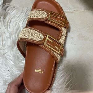Fendi brown rattan leather sandal 40.5